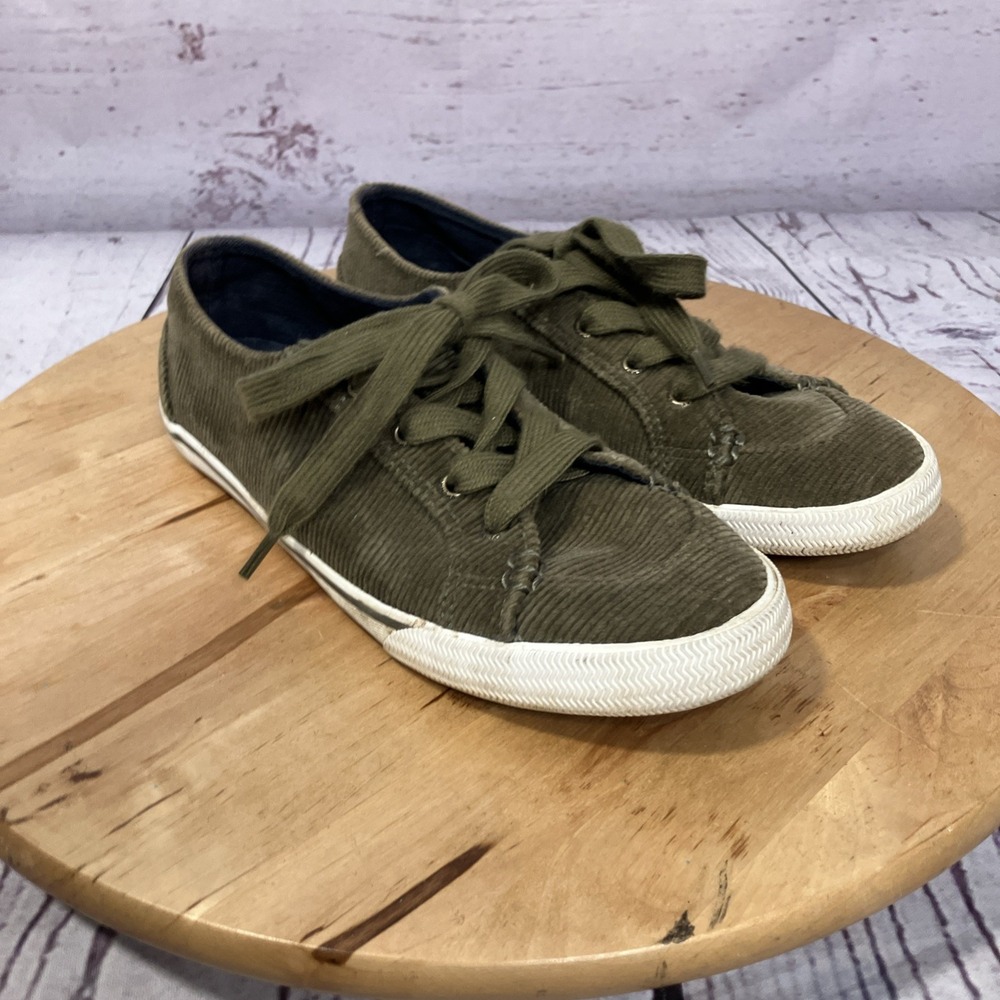 Sperry Womens Corduroy Sneakers Olive Green Lace Up Casual Shoes‎ Size 6